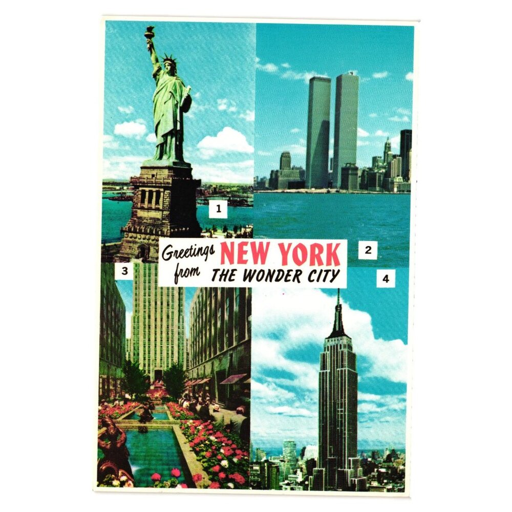 Vintage New York Postcard Wonder City Statue Of Liberty World Trade Center 1960s